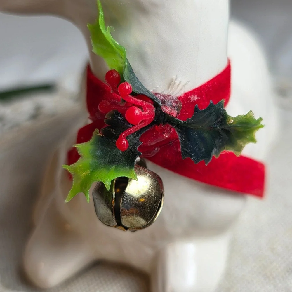 Vintage Enesco White Glossy Ceramic Deer Christmas Figurine